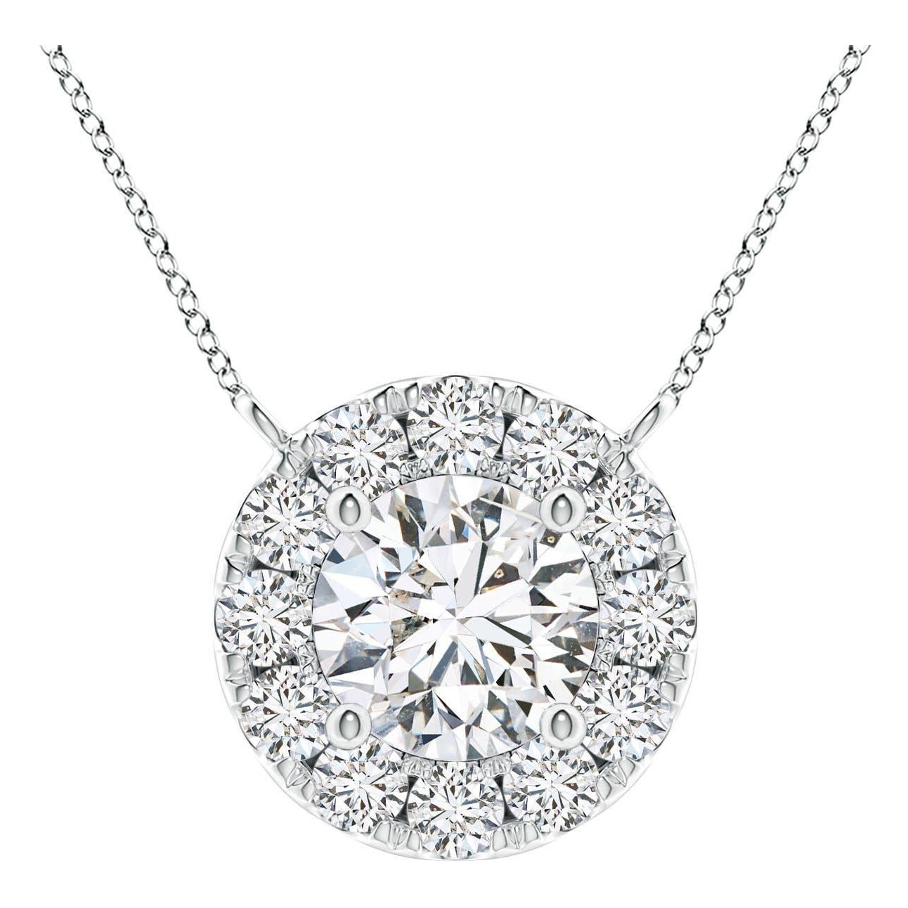 Angara Natural Round Diamond Necklace with Halo in Platinum for Women