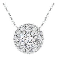 Angara Natural Round Diamond Necklace with Halo in Platinum for Women