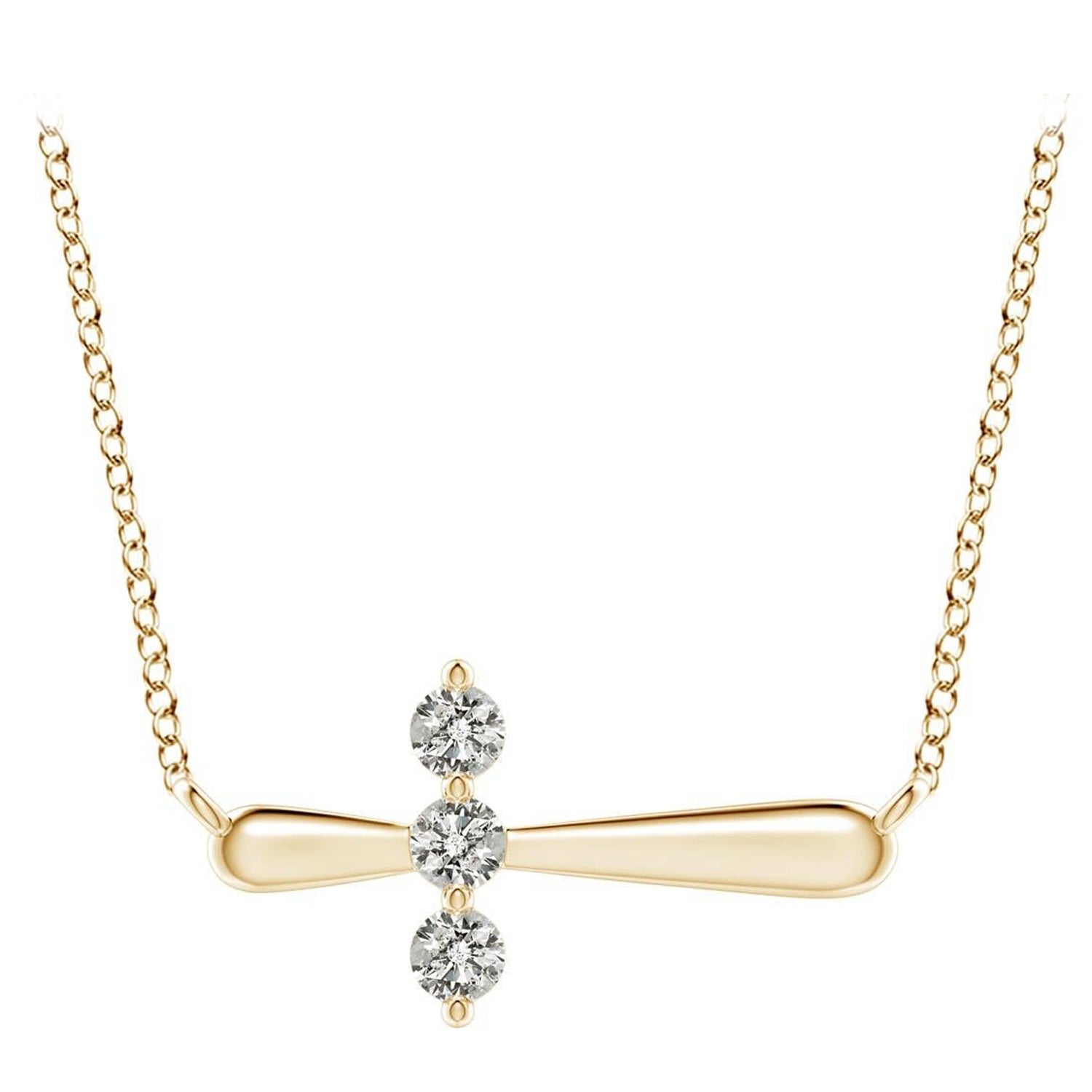 Angara Natural Diamond Sideways Cross Necklace in 14K Yellow Gold for Women