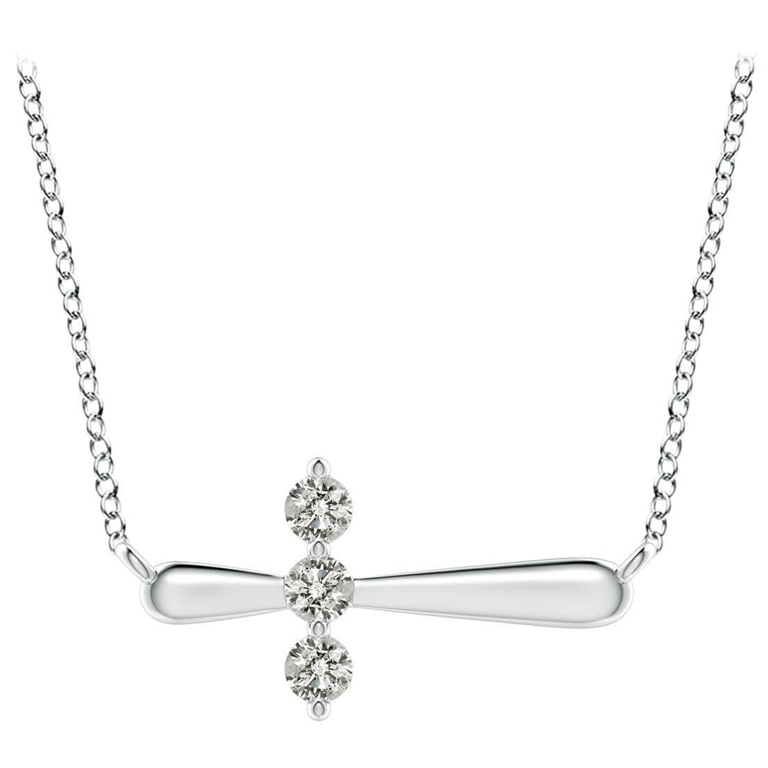 Angara Natural Diamond Sideways Cross Necklace in 14K White Gold for Women