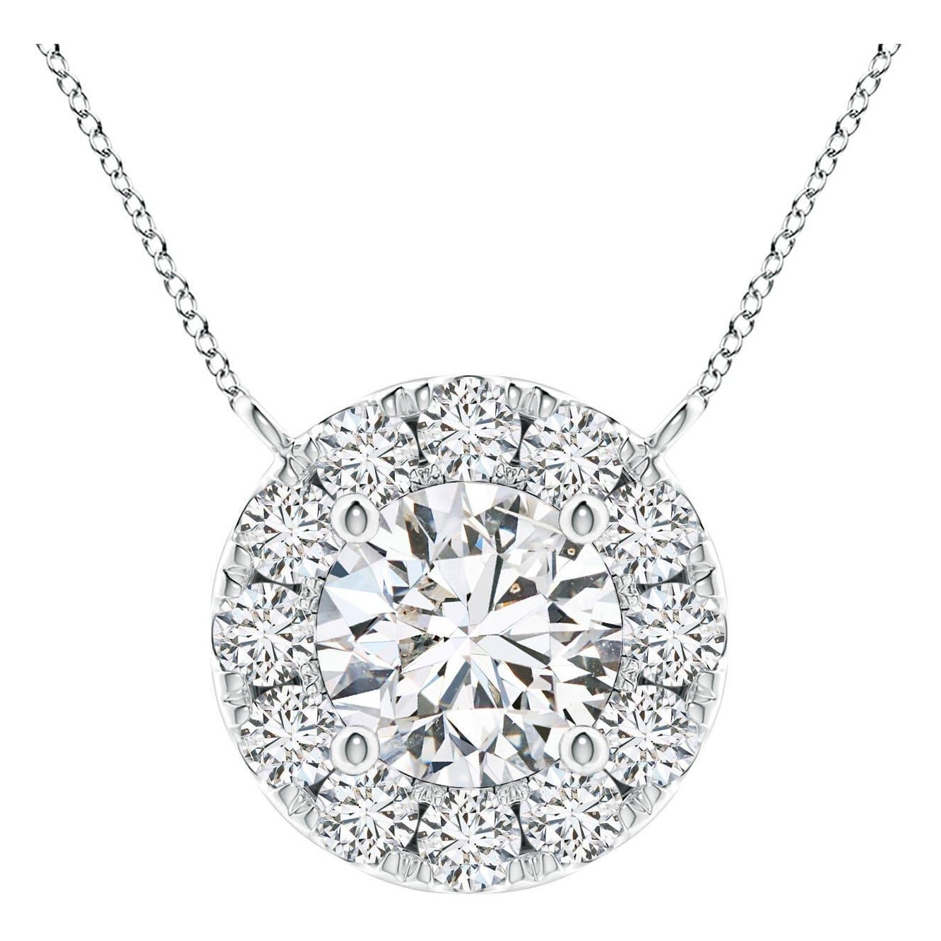 Angara Natural Round Diamond Necklace with Halo in Platinum for Women