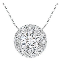 Angara Natural Round Diamond Necklace with Halo in Platinum for Women