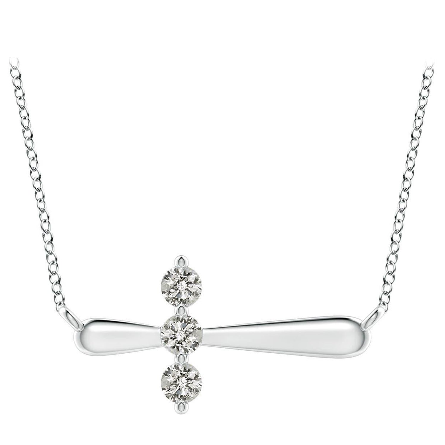 Angara Natural Diamond Sideways Cross Necklace in 14K White Gold for Women