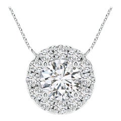 Angara Natural Round Diamond Necklace with Halo in Platinum for Women