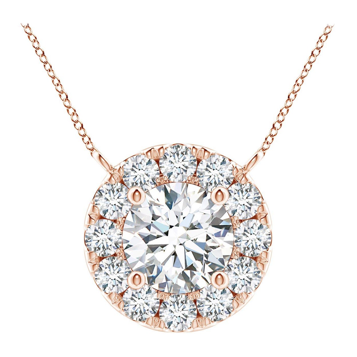 Angara Natural Round Diamond Necklace with Halo in 14K Rose Gold for Women