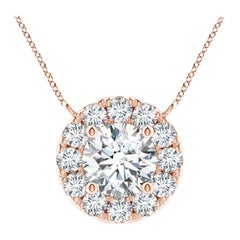 Angara Natural Round Diamond Necklace with Halo in 14K Rose Gold for Women