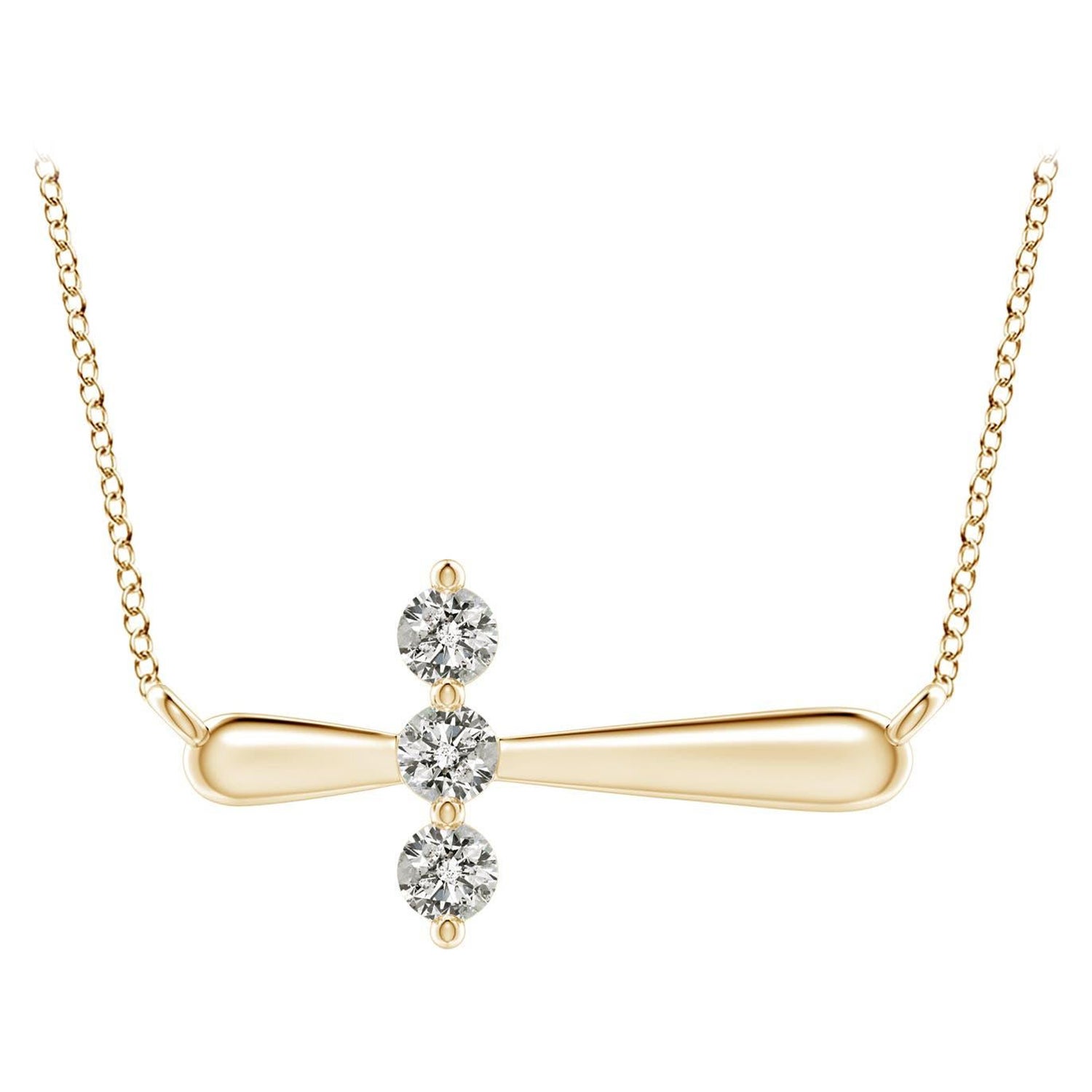 Angara Natural Diamond Sideways Cross Necklace in 14K Yellow Gold for Women