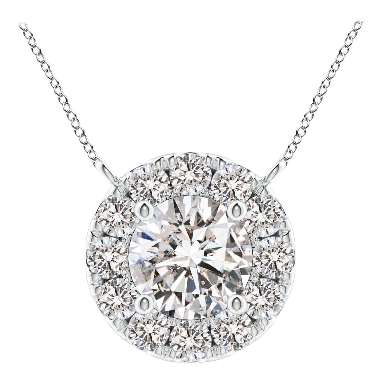 Angara Natural Round Diamond Necklace with Halo in Platinum for Women