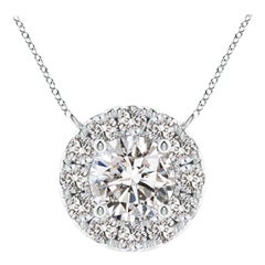 Angara Natural Round Diamond Necklace with Halo in Platinum for Women