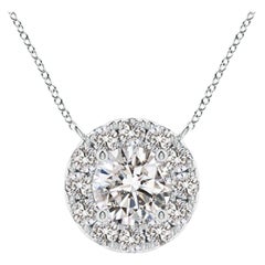 Angara Natural Round Diamond Necklace with Halo in Platinum for Women