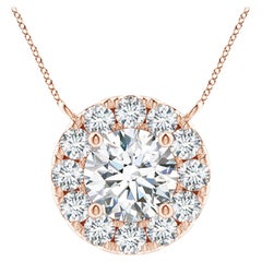 Angara Natural Round Diamond Necklace with Halo in 14K Rose Gold for Women