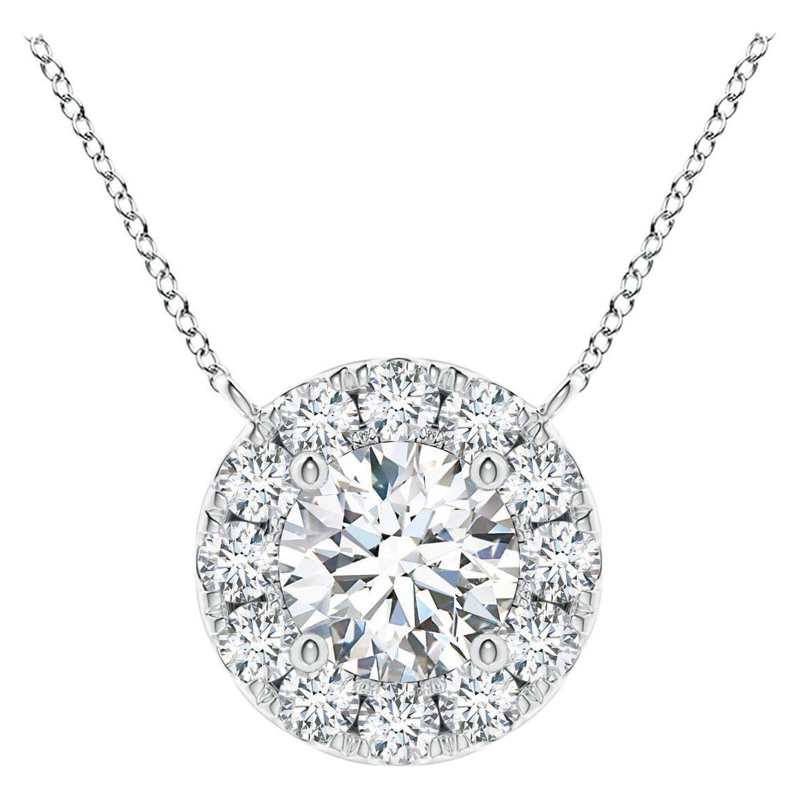 Angara Natural Round Diamond Necklace with Halo in Platinum for Women