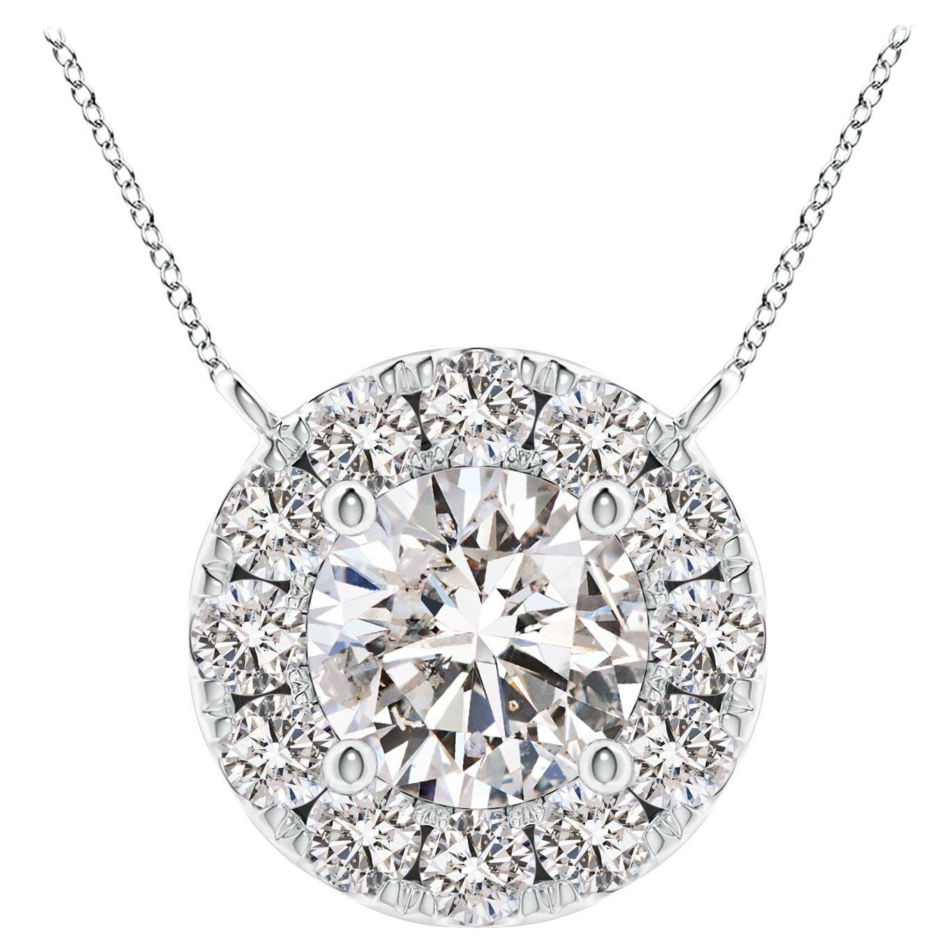 Angara Natural Round Diamond Necklace with Halo in Platinum for Women