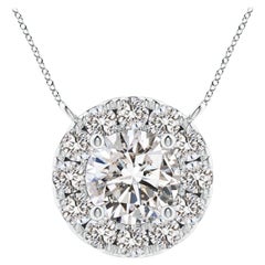 Angara Natural Round Diamond Necklace with Halo in Platinum for Women