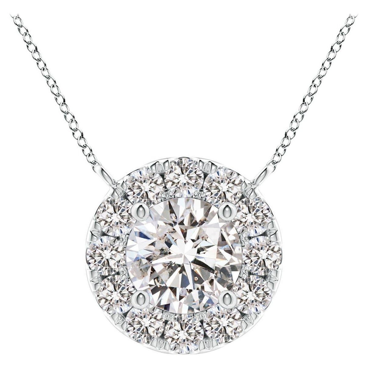 Angara Natural Round Diamond Necklace with Halo in Platinum for Women