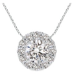 Angara Natural Round Diamond Necklace with Halo in Platinum for Women