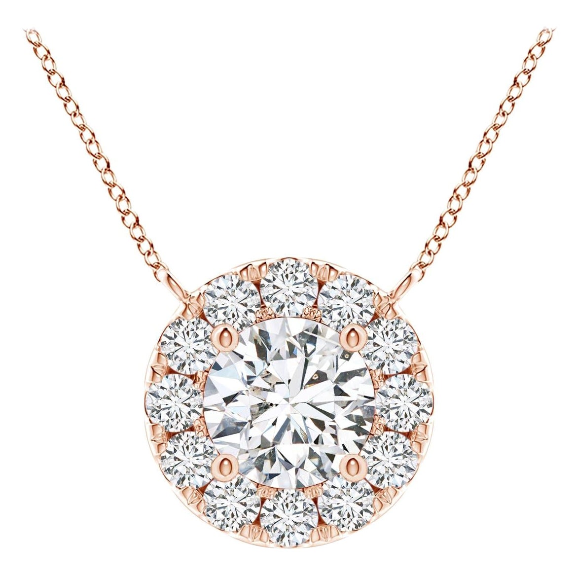 Angara Natural Round Diamond Necklace with Halo in 14K Rose Gold for Women