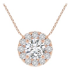 Angara Natural Round Diamond Necklace with Halo in 14K Rose Gold for Women