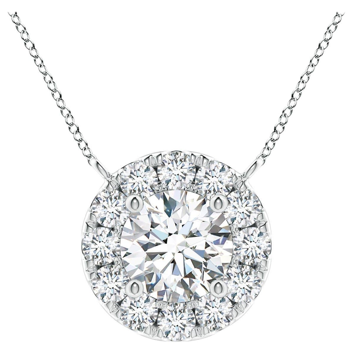 Angara Natural Round Diamond Necklace with Halo in Platinum for Women