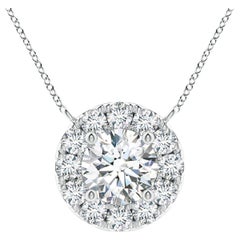 Angara Natural Round Diamond Necklace with Halo in Platinum for Women