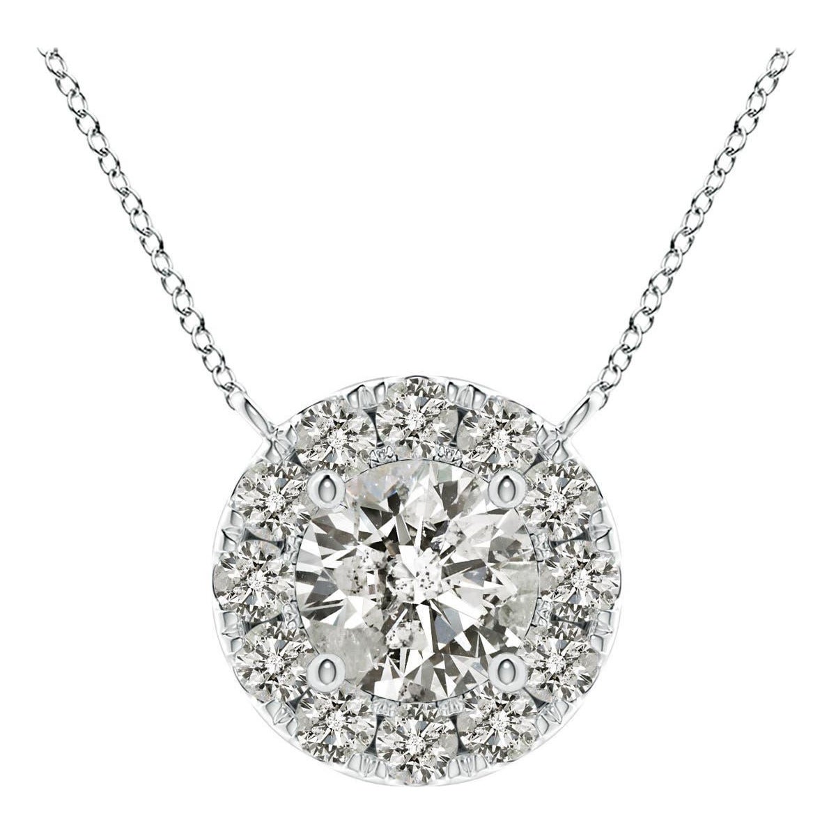 Angara Natural Round Diamond Necklace with Halo in Platinum for Women