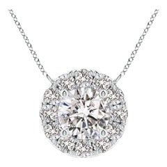 Angara Natural Round Diamond Necklace with Halo in Platinum for Women