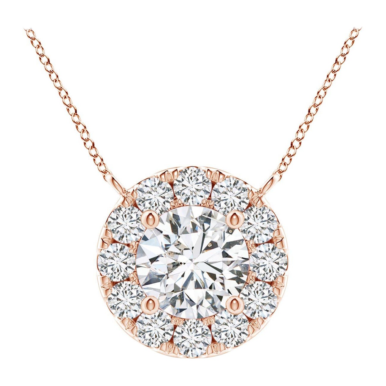 Angara Natural Round Diamond Necklace with Halo in 14K Rose Gold for Women