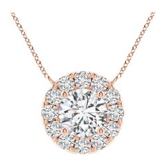 Angara Natural Round Diamond Necklace with Halo in 14K Rose Gold for Women