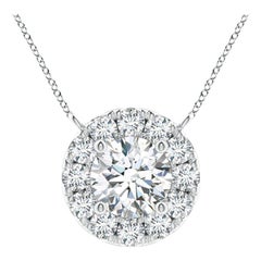 Angara Natural Round Diamond Necklace with Halo in Platinum for Women