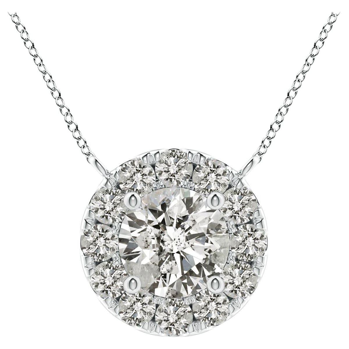 Angara Natural Round Diamond Necklace with Halo in Platinum for Women