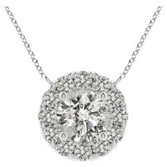 Angara Natural Round Diamond Necklace with Halo in Platinum for Women