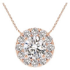 Angara Natural Round Diamond Necklace with Halo in 14K Rose Gold for Women