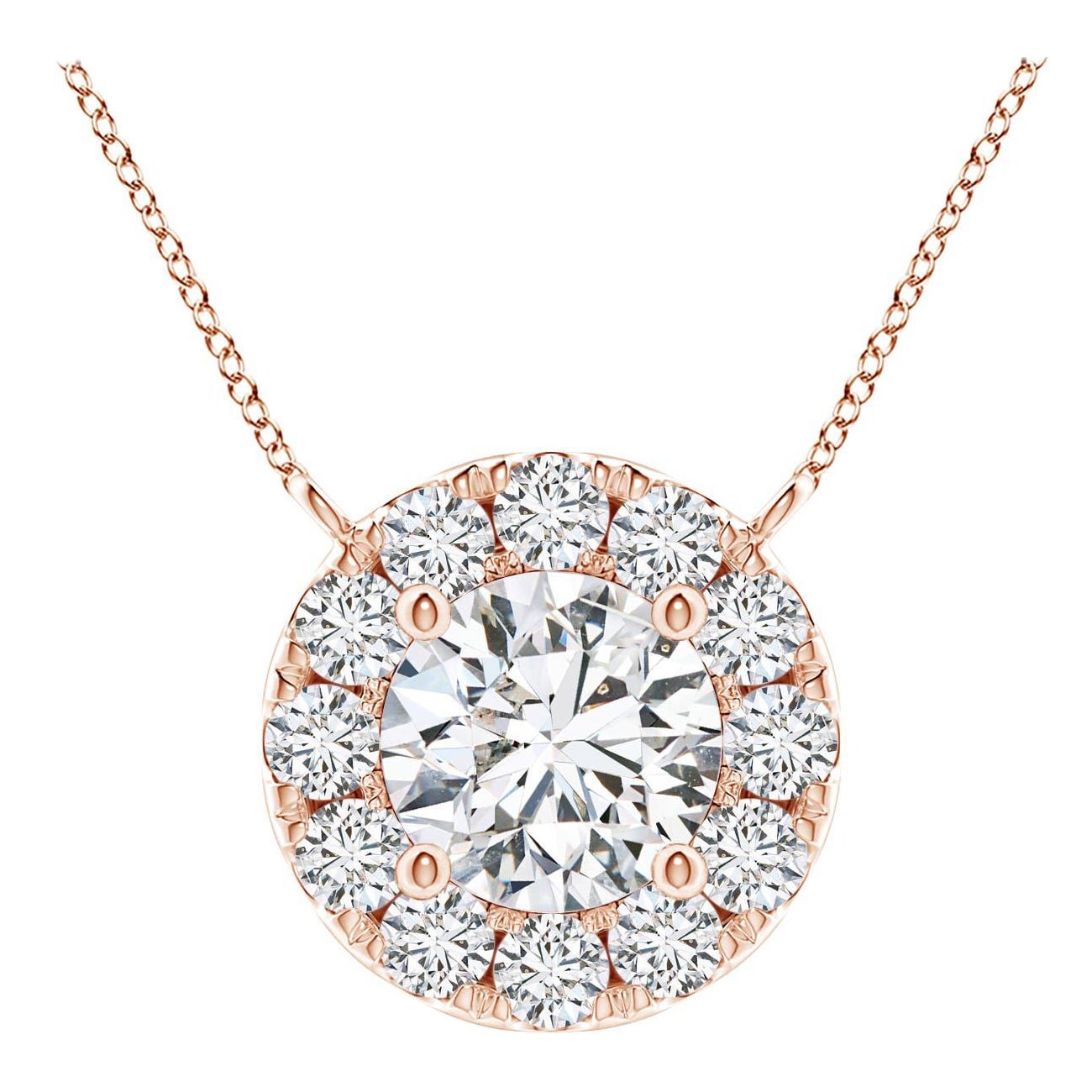 Angara Natural Round Diamond Necklace with Halo in 14K Rose Gold for Women