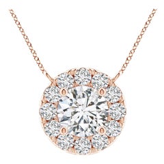 Angara Natural Round Diamond Necklace with Halo in 14K Rose Gold for Women