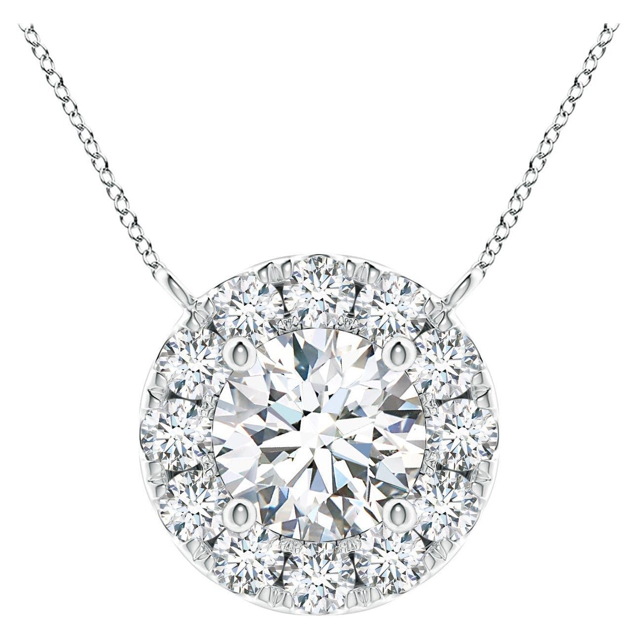 Angara Natural Round Diamond Necklace with Halo in 14K White Gold for Women
