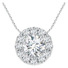 Angara Natural Round Diamond Necklace with Halo in 14K White Gold for Women