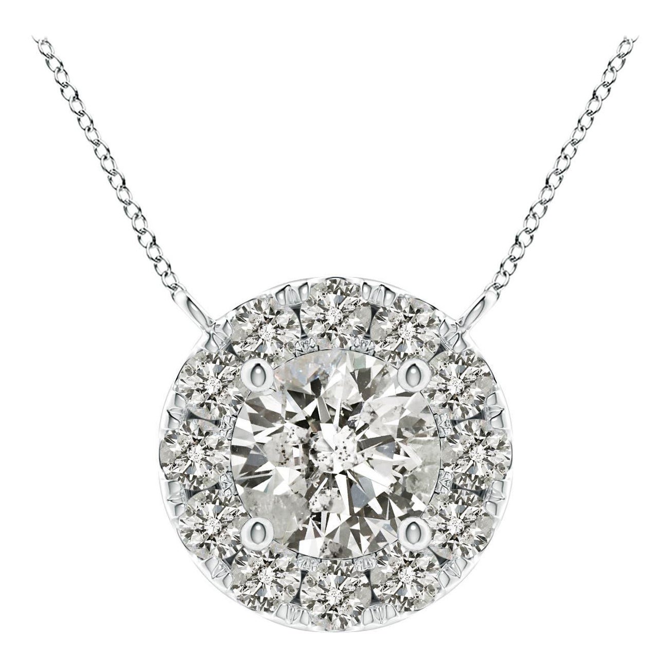 Angara Natural Round Diamond Necklace with Halo in Platinum for Women