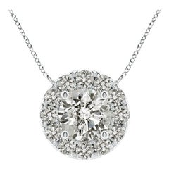 Angara Natural Round Diamond Necklace with Halo in Platinum for Women