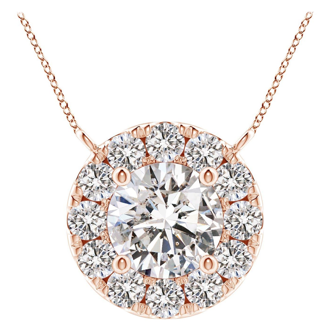 Angara Natural Round Diamond Necklace with Halo in 14K Rose Gold for Women