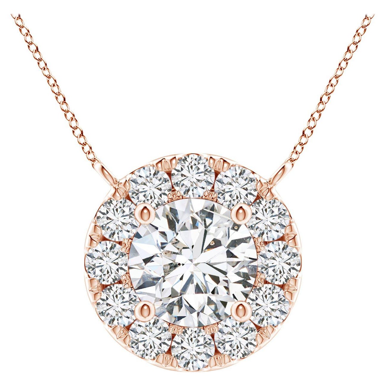 Angara Natural Round Diamond Necklace with Halo in 14K Rose Gold for Women