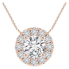 Angara Natural Round Diamond Necklace with Halo in 14K Rose Gold for Women