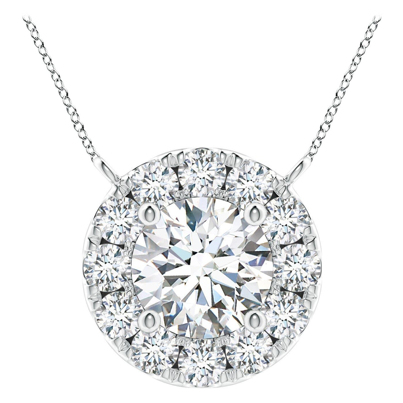 Angara Natural Round Diamond Necklace with Halo in 14K White Gold for Women