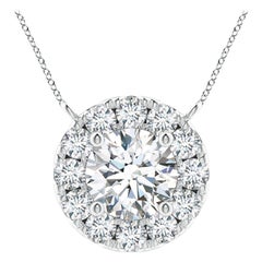 Angara Natural Round Diamond Necklace with Halo in 14K White Gold for Women