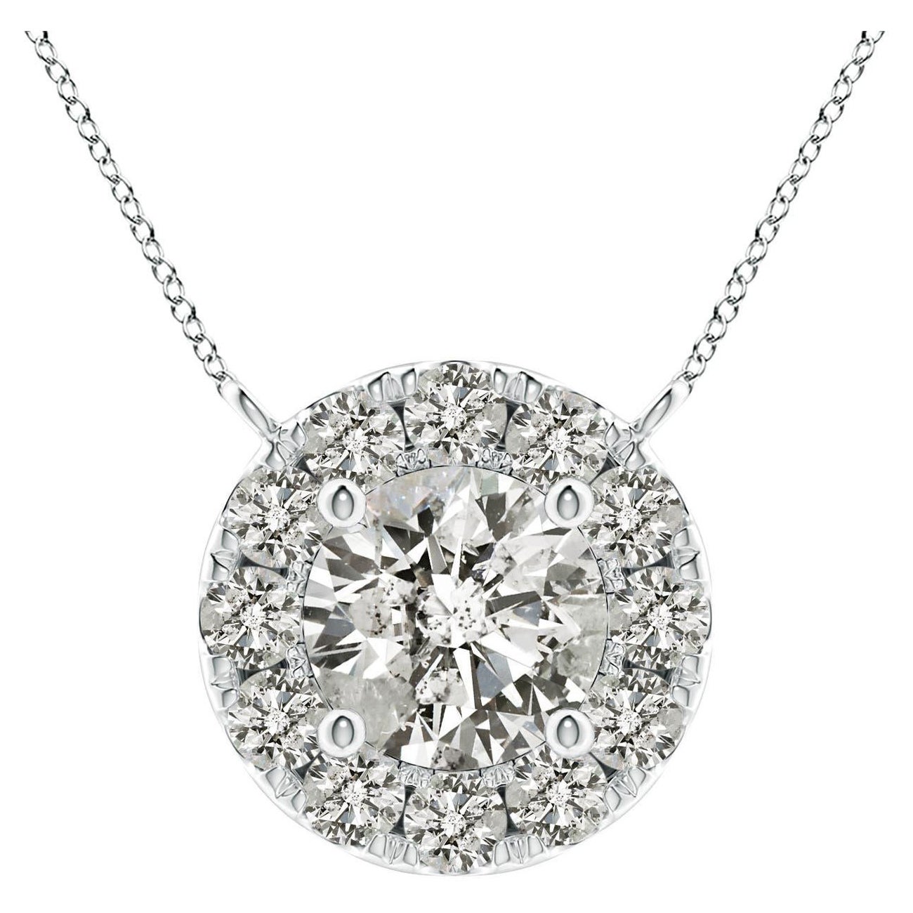 Angara Natural Round Diamond Necklace with Halo in Platinum for Women