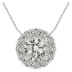Angara Natural Round Diamond Necklace with Halo in Platinum for Women