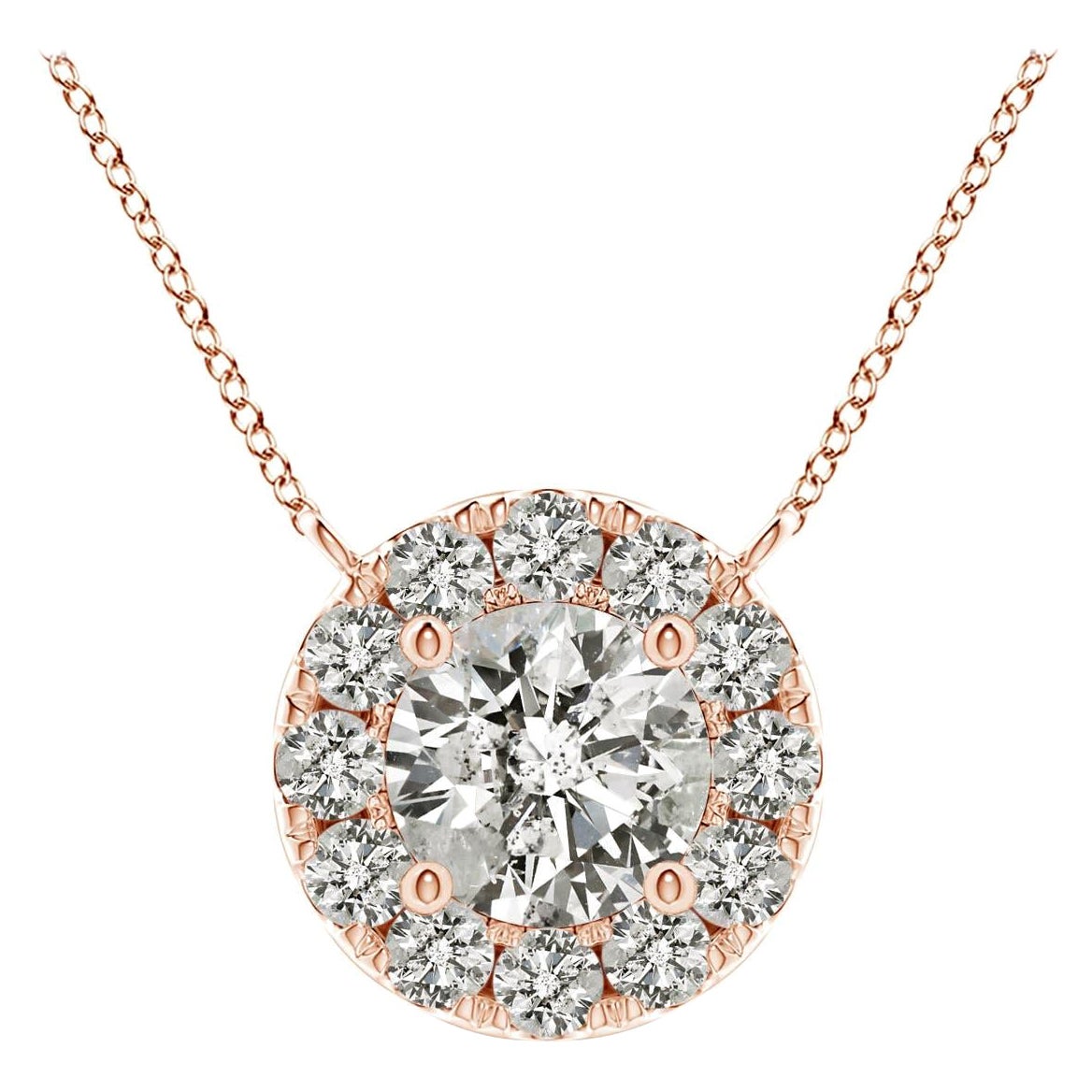 Angara Natural Round Diamond Necklace with Halo in 14K Rose Gold for Women For Sale