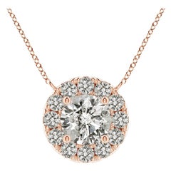 Angara Natural Round Diamond Necklace with Halo in 14K Rose Gold for Women
