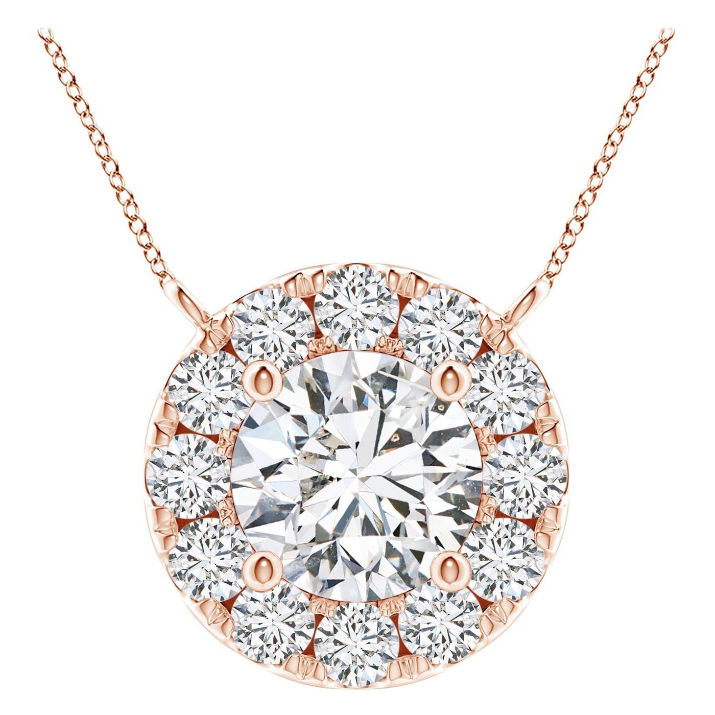 Angara Natural Round Diamond Necklace with Halo in 14K Rose Gold for Women