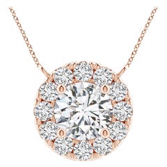 Angara Natural Round Diamond Necklace with Halo in 14K Rose Gold for Women