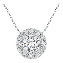 Angara Natural Round Diamond Necklace with Halo in 14K White Gold for Women